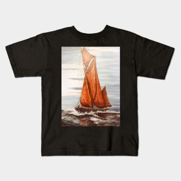 THAMES SAILING BARGE 'MAY' AT SEA Kids T-Shirt by MackenzieTar